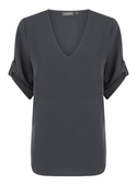 Reese V Neck Luxe Twill Top - Charcoal