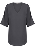 Reese V Neck Luxe Twill Top - Charcoal
