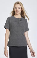 Speckle Print Collarless Top with Gathered Neckline