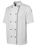 Short Sleeve Polycotton Chef Jackets - Unisex - White/Black Piping