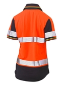 Taped Two Tone Hi Vis V-Neck Polyester Short Sleeve Polo Shirt - Women - Back