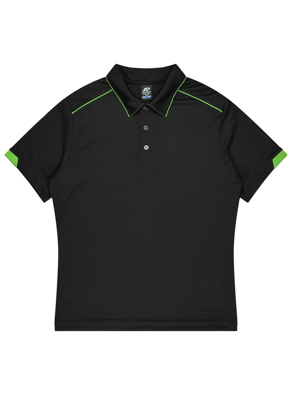 Currumbin Polo Shirt - Men - Polyester Mini Waffle knit - Black/Kawa Green