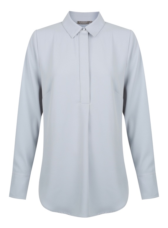 Quinn Long Sleeve Half Placket Luxe Twill Soft Shirt - Silver