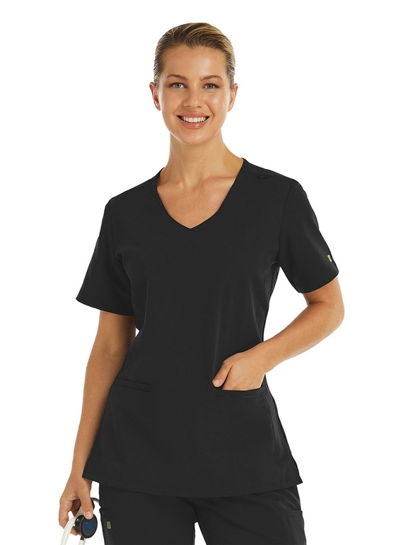 Matrix Pro V Neck Scrub Top with Knit Side Panels - Women - Black