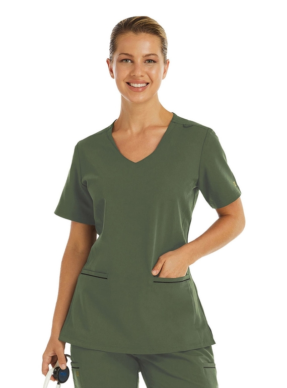 Matrix Pro V Neck Scrub Top with Knit Side Panels - Women - Olive