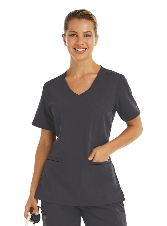 Matrix Pro V Neck Scrub Top with Knit Side Panels - Women - Pewter
