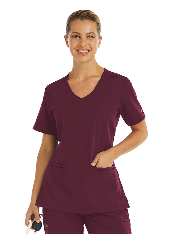 Matrix Pro V Neck Scrub Top with Knit Side Panels - Women - Wine