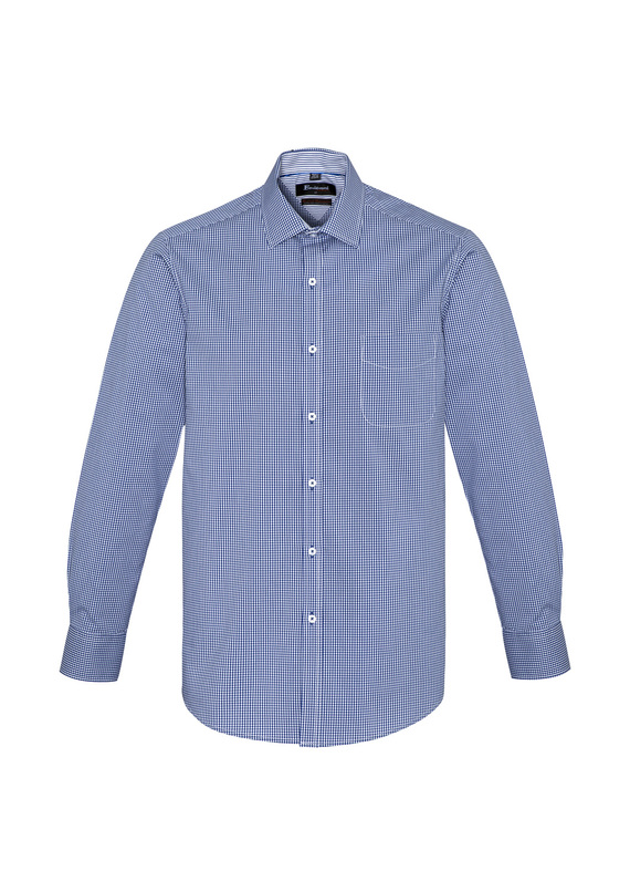 Newport Long Sleeve Mini-Check Shirt - Men - French Navy