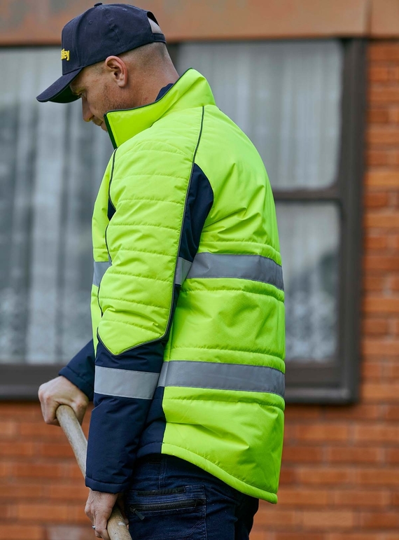 Taped Hi Vis Puffer Jacket With Stand Collar