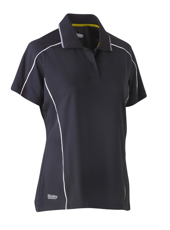 Cool Mesh Polo Shirt With Reflective Piping - Women - Charcoal 