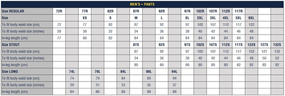 Taped Hi Vis Rain Shell Pants - Sizing