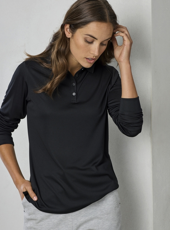 Action Recycled Polyester Long Sleeve Polo Shirt - Women  - Black