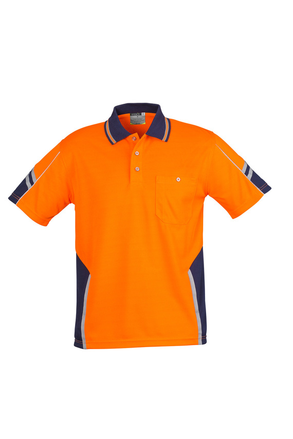 Squad Hi Vis Short Sleeve Polo Shirt - Men - Orange/Navy