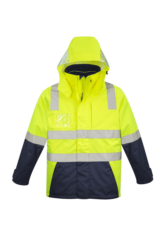 4 in 1 Waterproof Hi Vis Jacket - Vest zips in/out - Men - Yellow/Navy